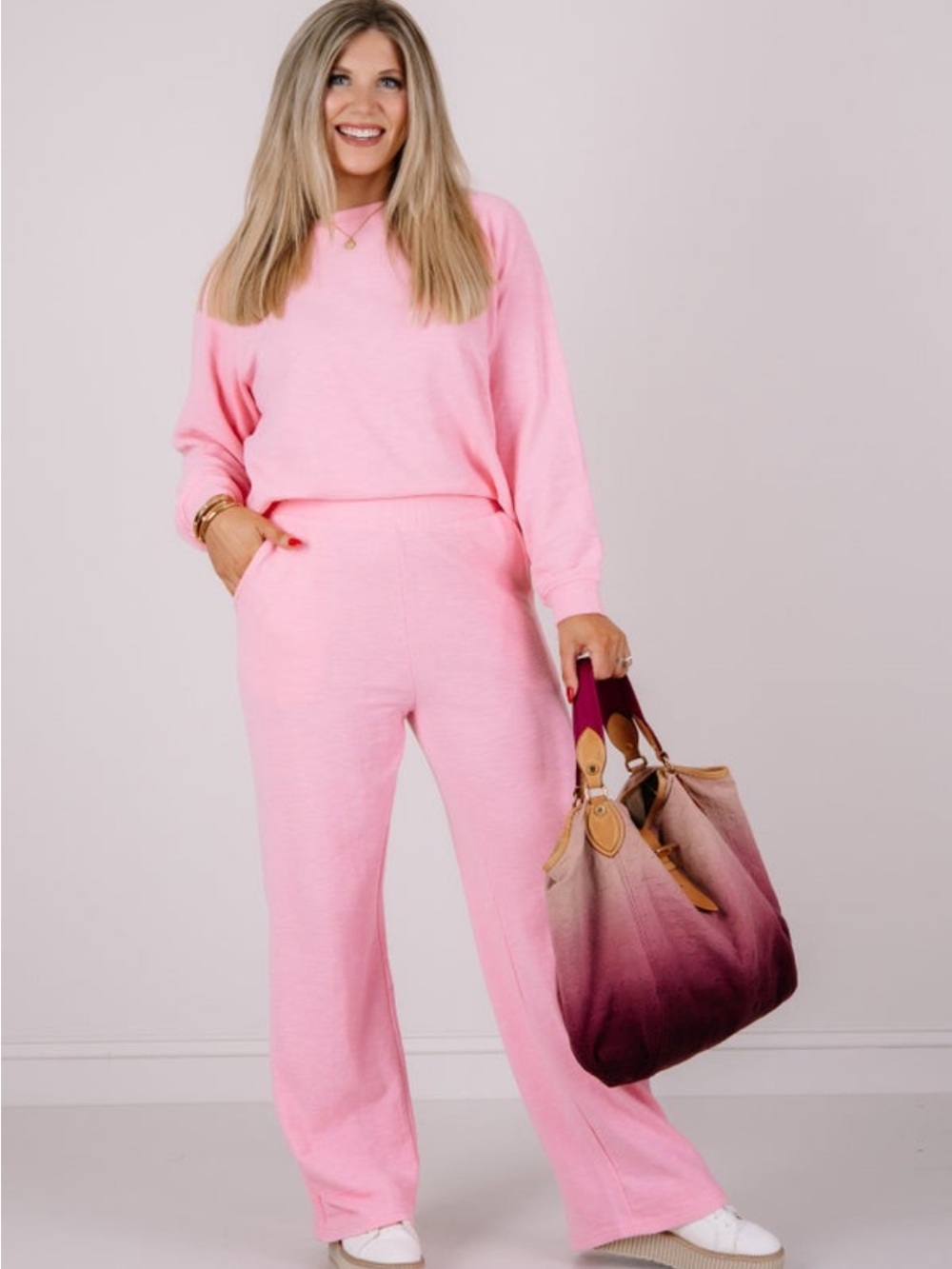 Zenana Outfitters Pink Wide Leg Knit Pants & Top Set
